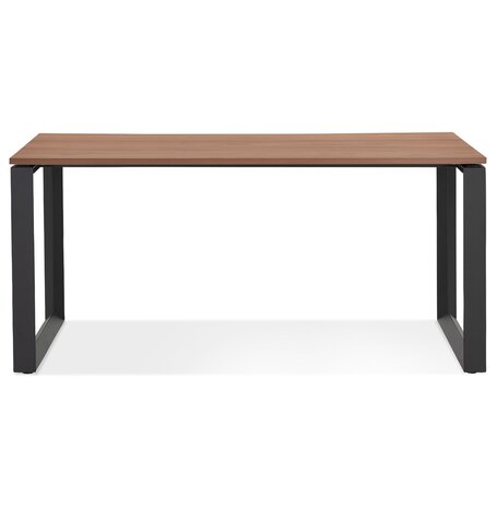 Rechte design bureau 'BAKUS' met notenhouten afwerking en zwart metaal - 160x80 cm