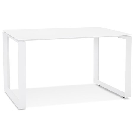 Kleine rechte design bureautafel 'BAKUS' van wit glas en metaal - 120x60 cm