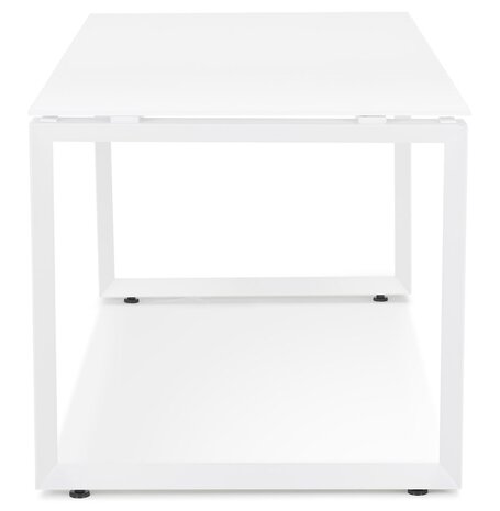 Kleine rechte design bureautafel 'BAKUS' van wit glas en metaal - 120x60 cm