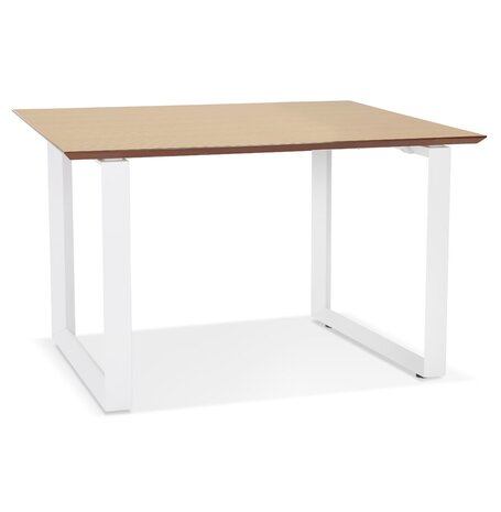 Rechte directiebureau 'GIMINI' van natuurkleurig afgewerkte hout en wit metaal - 130x70 cm