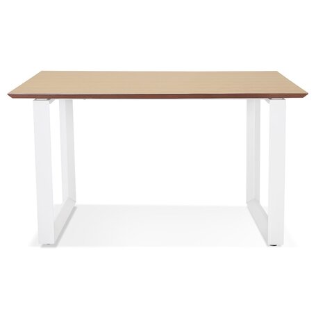 Rechte directiebureau 'GIMINI' van natuurkleurig afgewerkte hout en wit metaal - 130x70 cm