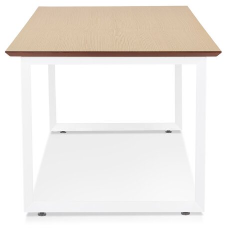 Rechte directiebureau 'GIMINI' van natuurkleurig afgewerkte hout en wit metaal - 130x70 cm