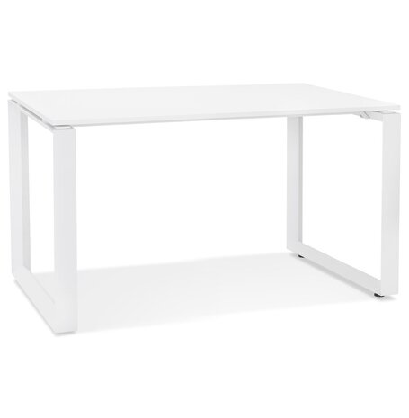 Kleine rechte design bureautafel 'BAKUS' van wit hout en metaal - 120x60 cm
