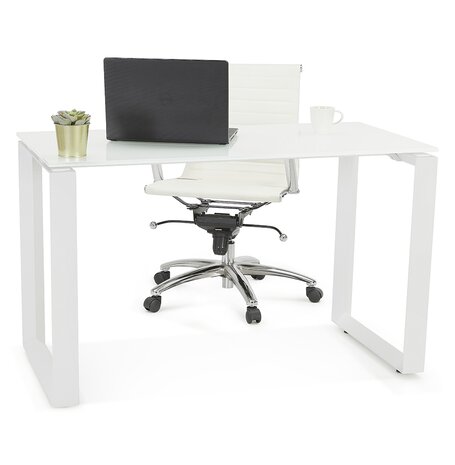 Kleine rechte design bureautafel 'BAKUS' van wit hout en metaal - 120x60 cm