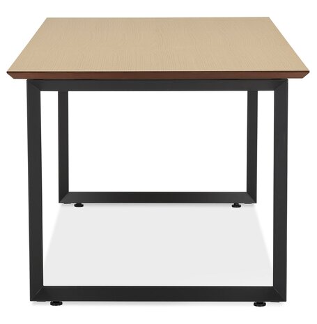 Rechte directiebureau 'GIMINI' van natuurkleurig afgewerkte hout en zwart metaal - 130x70 cm
