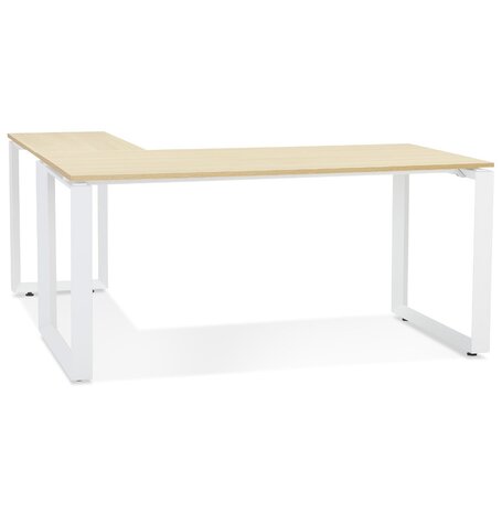 Design hoekbureau 'BAKUS' van natuurkleurig afgewerkte hout en wit metaal - 160 cm