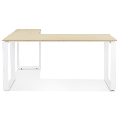 Design hoekbureau 'BAKUS' van natuurkleurig afgewerkte hout en wit metaal - 160 cm