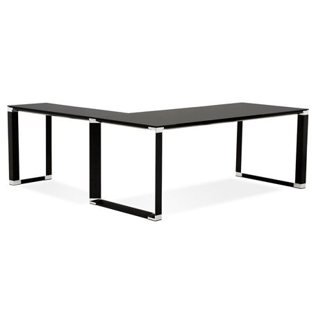 Groot hoekbureau van zwart glas 'XLINE' (hoek naar keuze) - 200 cm