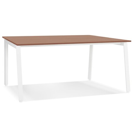 Vergadertafel/benchbureau 'AMADEUS SQUARE' van hout met notenhoutafwerking en wit metaal - 140x140 cm