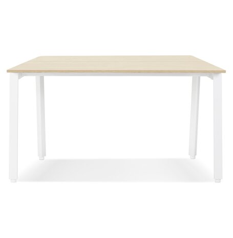 Vergadertafel/benchbureau 'AMADEUS SQUARE' van natuurlijk afgewerkt hout en wit metaal - 160x160 cm