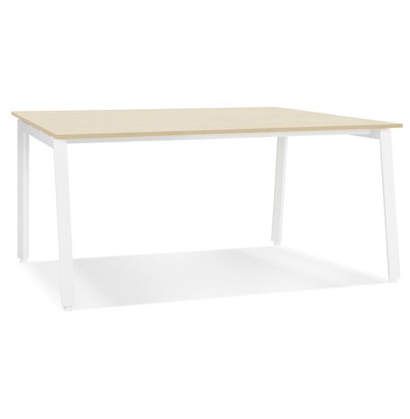 Rechte design bureau 'AMADEUS' van natuurlijk afgewerkt hout en wit metaal - 160x80 cm