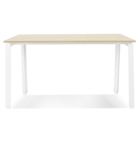 Rechte design bureau 'AMADEUS' van natuurlijk afgewerkt hout en wit metaal - 160x80 cm
