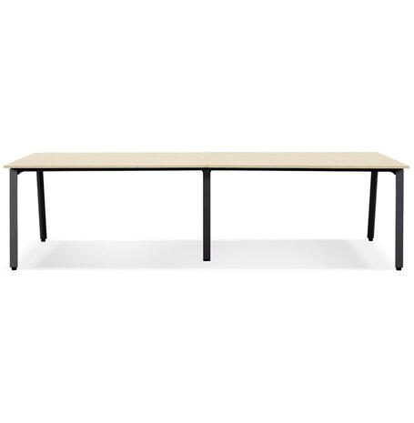 Dubbele rechte design bureau 'AMADEUS' van natuurlijk afgewerkt hout en zwart metaal - 280x140 cm