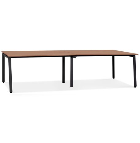 Dubbele rechte design bureau 'AMADEUS' van hout met notenhoutafwerking en zwart metaal - 280x140 cm