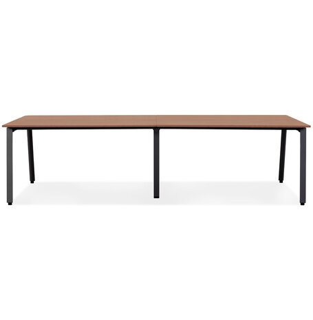 Dubbele rechte design bureau 'AMADEUS' van hout met notenhoutafwerking en zwart metaal - 280x140 cm