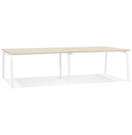 Dubbele rechte design bureau 'AMADEUS' van natuurlijk afgewerkt hout en wit metaal - 280x140 cm