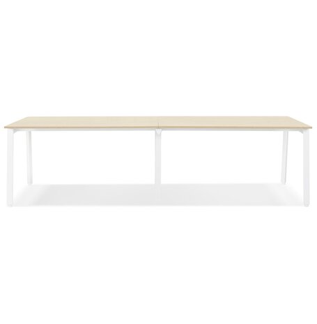 Dubbele rechte design bureau 'AMADEUS' van natuurlijk afgewerkt hout en wit metaal - 280x140 cm