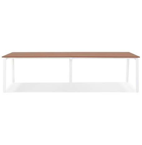 Dubbele rechte design bureau 'AMADEUS' van hout met notenhoutafwerking en wit metaal - 280x140 cm
