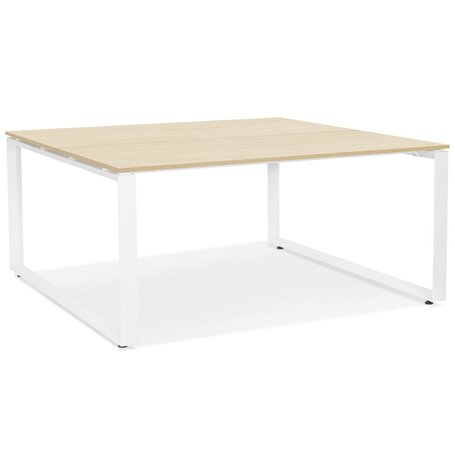 Vergadertafel / bench-bureau 'BAKUS SQUARE' in hout met natuurlijke afwerking en wit metaal - 140x140 cm