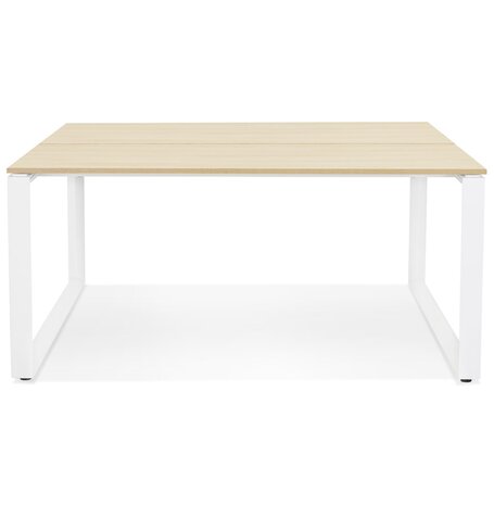 Vergadertafel / bench-bureau 'BAKUS SQUARE' in hout met natuurlijke afwerking en wit metaal - 140x140 cm