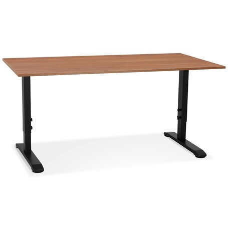 In hoogte verstelbare bureau 'OSMOSE' van notenhout en zwart metaal - 160x80 cm