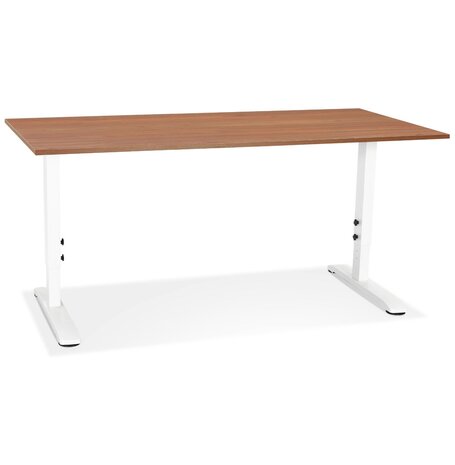 In hoogte verstelbare bureau 'OSMOSE' van notenhout en wit metaal - 160x80 cm