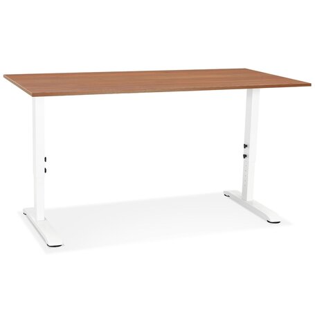 In hoogte verstelbare bureau 'OSMOSE' van notenhout en wit metaal - 160x80 cm