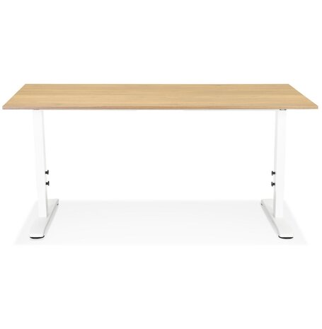 In hoogte verstelbare bureau 'OSMOSE' van natuurlijk afgewerkt hout en wit metaal - 160x80 cm