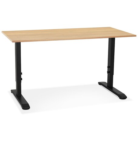 In hoogte verstelbare bureau 'OSMOSE' van natuurlijk afgewerkt hout en zwart metaal - 140x70 cm