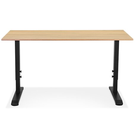 In hoogte verstelbare bureau 'OSMOSE' van natuurlijk afgewerkt hout en zwart metaal - 140x70 cm
