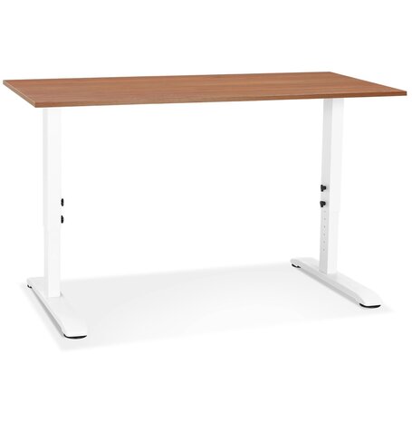 In hoogte verstelbare bureau 'OSMOSE' van notenhout en wit metaal - 140x70 cm