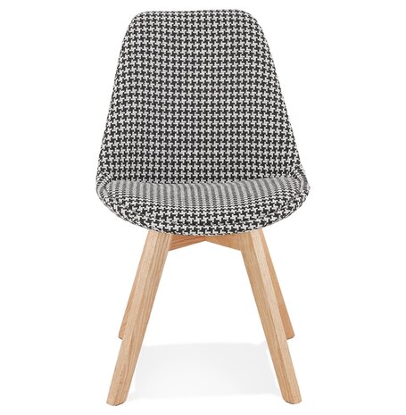 Stoel in pied-de-poule-print stof 'JOE' met structuur in natuurkleurig hout