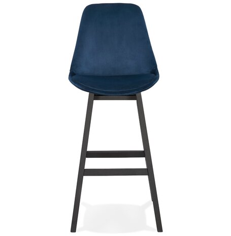 Barkruk 'MORISS' in blauw fluweel en poten in zwart hout