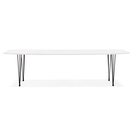 Uitschuifbare design eettafel 'HUSKI' wit met zwart metalen voeten industriële stijl - 170(270)x100 cm