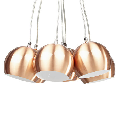 Design hanglamp 'BILBO' met 7 koperkleurige bollen