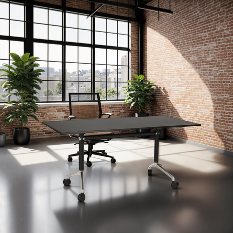 Zwart opklapbaar bureau 'FLEXO' op wieltjes - 160x80 cm