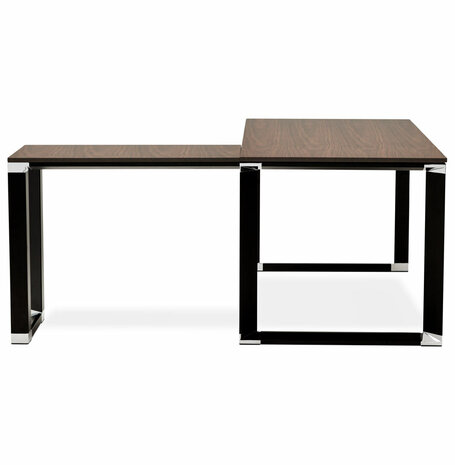 Design hoekbureau 'XLINE' met notenhouten afwerking en zwart metaal (hoek naar keuze) - 160 cm