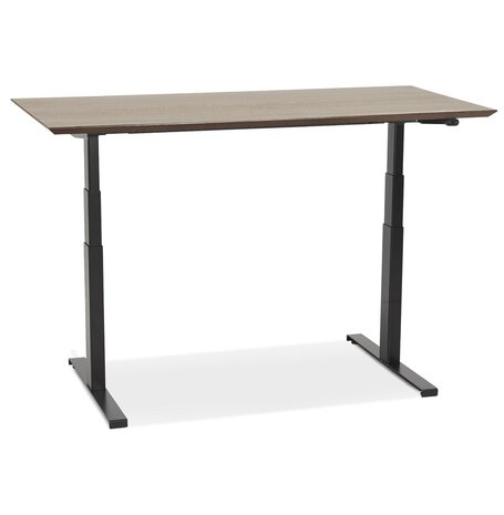 Zwarte elektrische zit/sta-bureau 'BIONIK' met blad in notenhouten afwerking - 150x70 cm