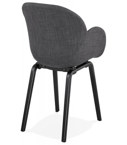 Design stoel met armleuningen 'SAMY' van grijze stof en zwart houten poten