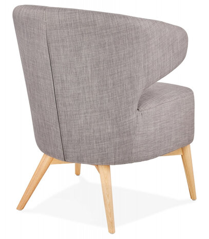 Lounge chair 'ODILE' in grijze stof en natuurlijke poten van hout