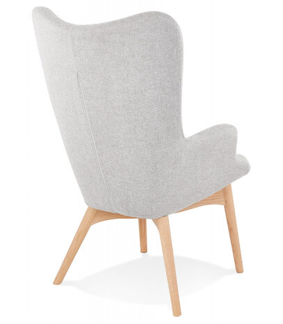 Grijze stoffen oorfauteuil 'ROBY' met houten poten
