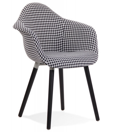 Stoffen design stoel 'LARA' met armleuningen en zwart en witte pied-de-poule-print