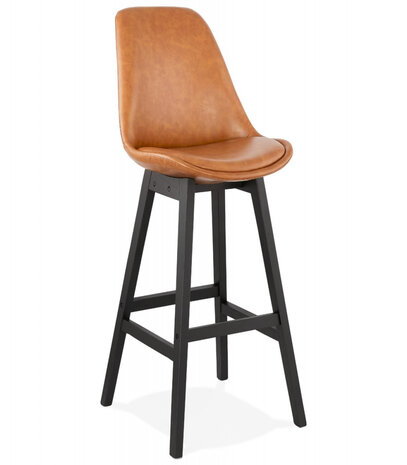 Barkruk 'ELENA' bruin in synthetisch materiaal en voet van zwart hout