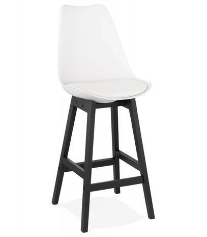 Halfhoge kruk 'CAMILA MINI' wit met poot in zwart hout