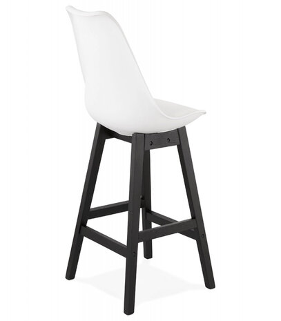 Halfhoge kruk 'CAMILA MINI' wit met poot in zwart hout