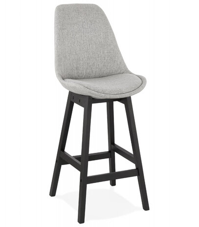 Halfhoge design kruk 'TERESA MINI' in grijze stof en voet van zwart hout