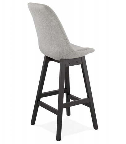 Halfhoge design kruk 'TERESA MINI' in grijze stof en voet van zwart hout