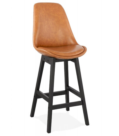 Halfhoge kruk 'ELENA MINI' bruin in synthetisch materiaal en voet van zwart hout