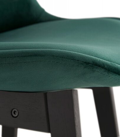 Halfhoge design barkruk 'MORISS MINI' in groen fluweel en poten in zwart hout