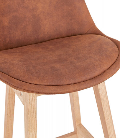 Halfhoge barkruk 'ASPEN MINI' in bruine microfiber en poten in hout met natuurlijke afwerking